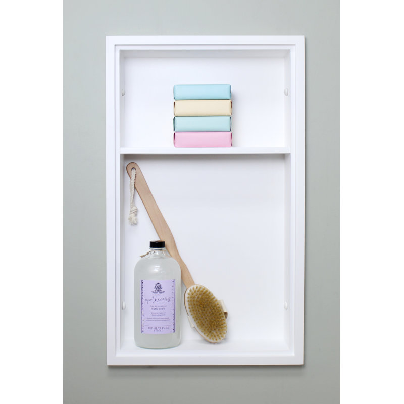 2 Piece Recessed Wall Shelf, White w/ plain 1 shelf