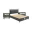 Ensemble de chambre à coucher grand lit, gris, argent, bois noir, ensemble de 3 pièces avec 2 tables de chevet-131006900