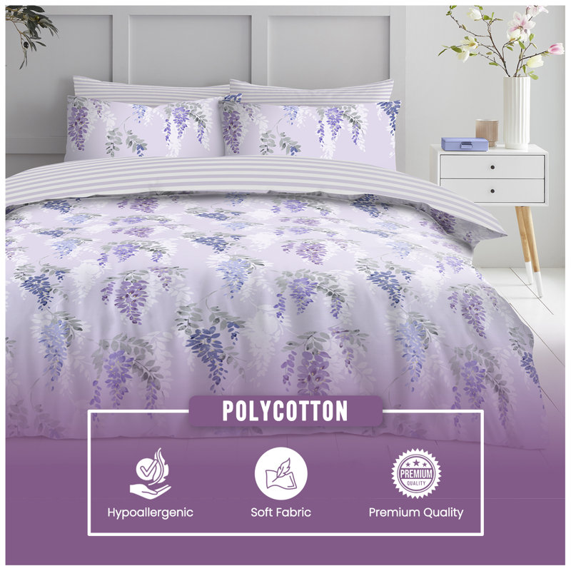 Botanical Duvet Cover Set with Pillowcases - Yarn Polycotton Bedding - Single Double King, Single