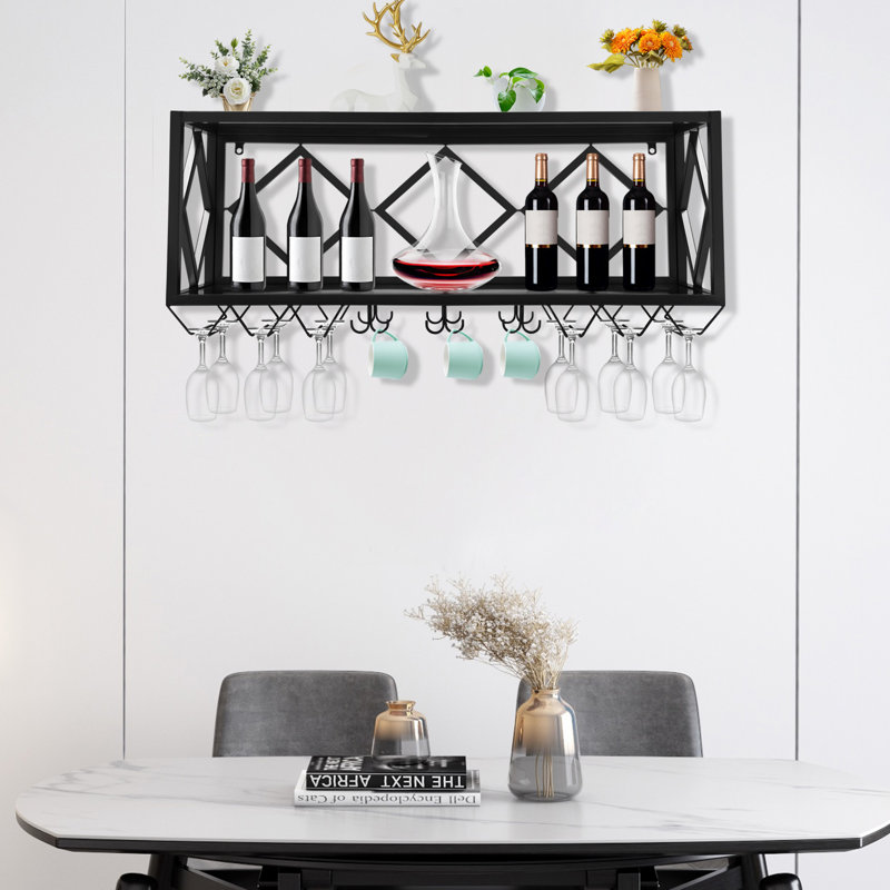 Support à bouteilles mural et rectangulaire en verre industriel multifonctionnel Radrosaw, Noir