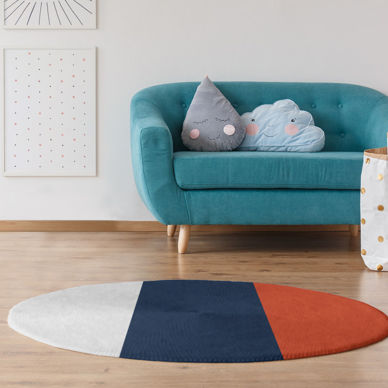 Tapis orange/bleu, Rond 5 pi