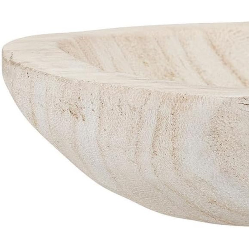 Bol en bois de paulownia sculpté à la main avec finition blanchie