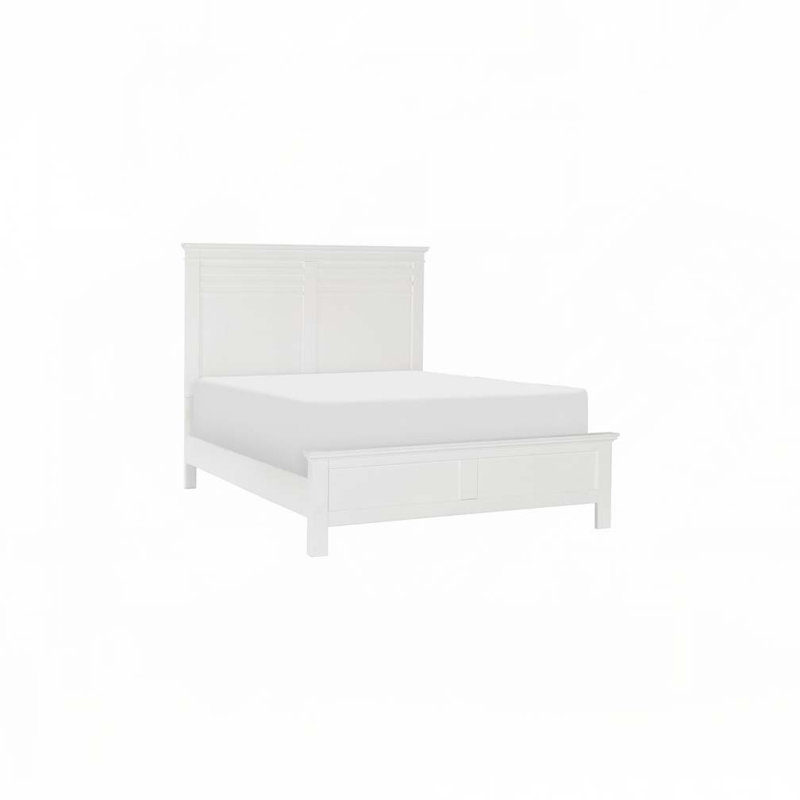 Panel Bed with Wood Headboard and Footboard, White, Queen