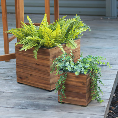 Bozzuto 2pc Assorted Square Anthracite Acacia Wood Planter Box with Liner - Brown