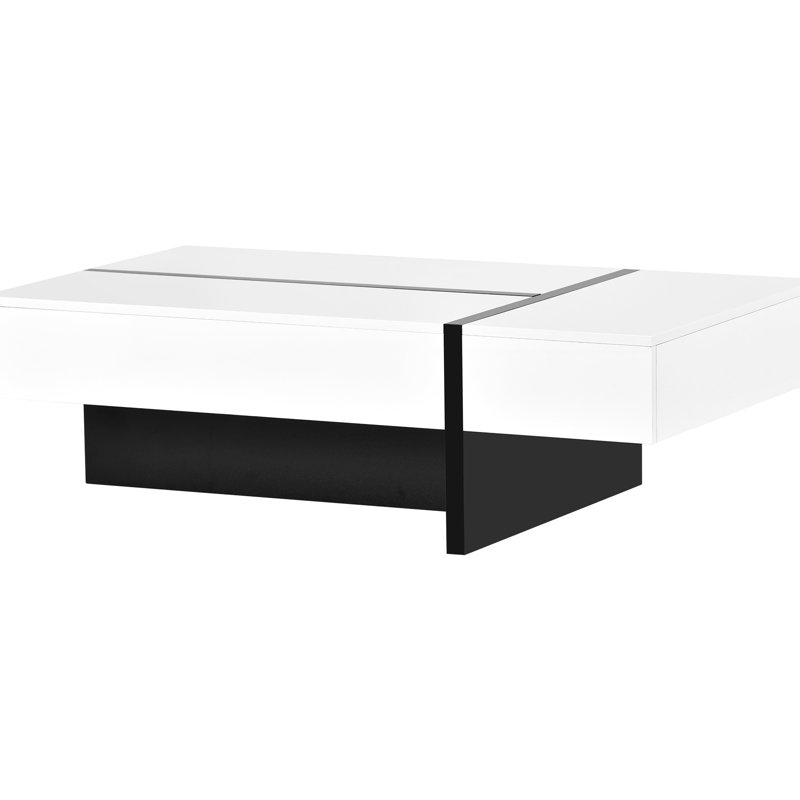 Table basse rectangulaire en panneau de particules avec rangement pratique et tiroir Centre de table moderne avec finition noire hydrofuge