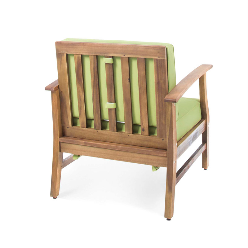 Acacia Wood Club Chairs with Green Cushions, Set of 2
