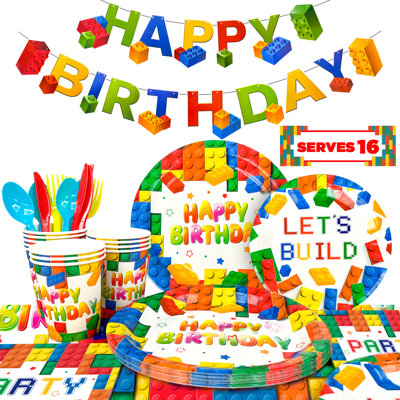 129 pièces de blocs d'anniversaire de blocs de construction - ensemble de vaisselle pour blocs de construction