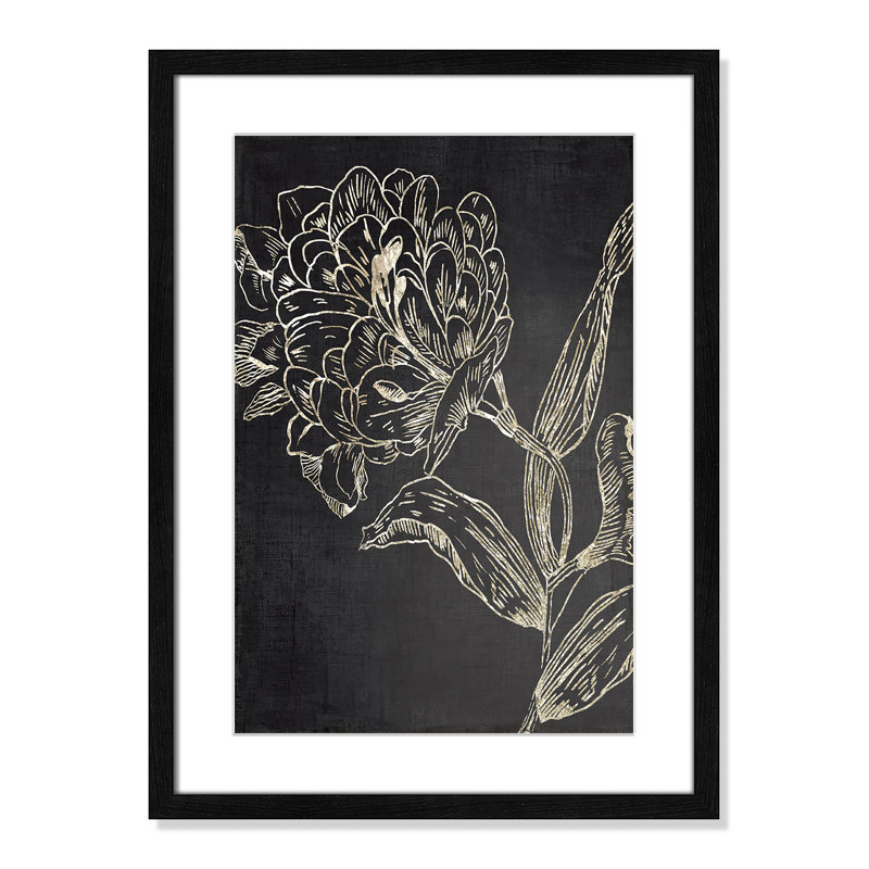 Clarendon Golden Flower Folklore II by Asia Jensen - Picture Frame Graphic Art, 23" H x 17" W, Black Wood Grain