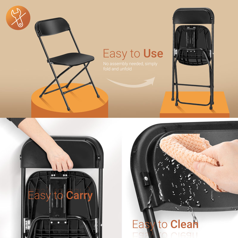 Marvaa Plastic / Resin Stackable Folding Chairs, Black