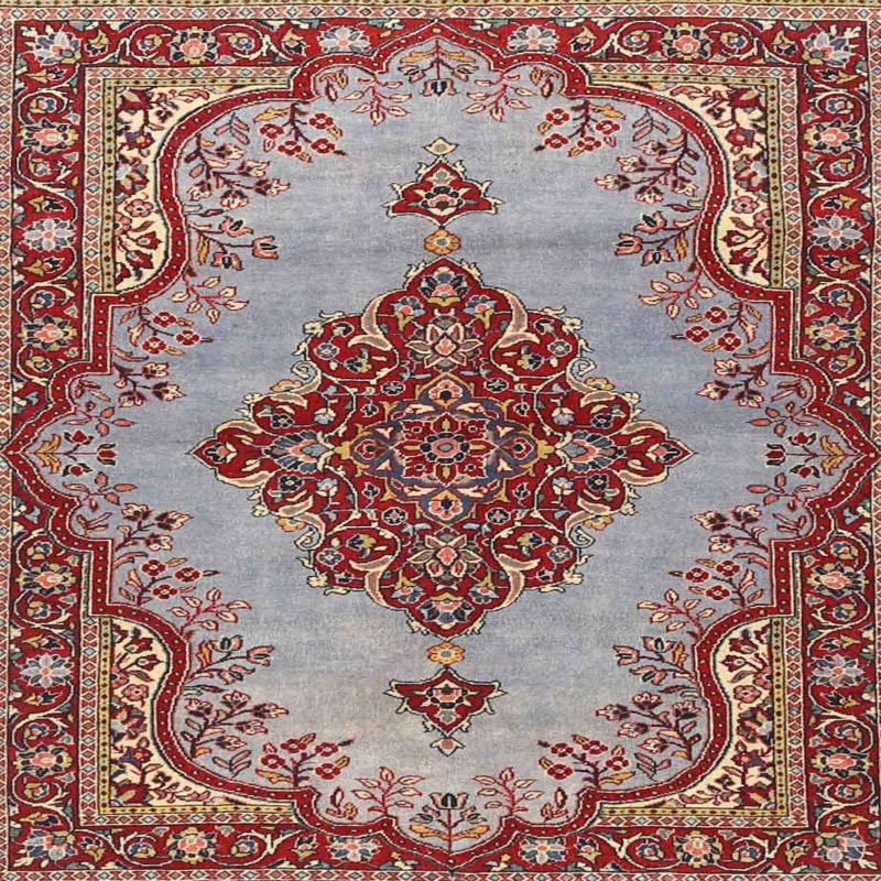 Tapis traditionnel mehroon/noir/bleu Meka, Carré 3 pi