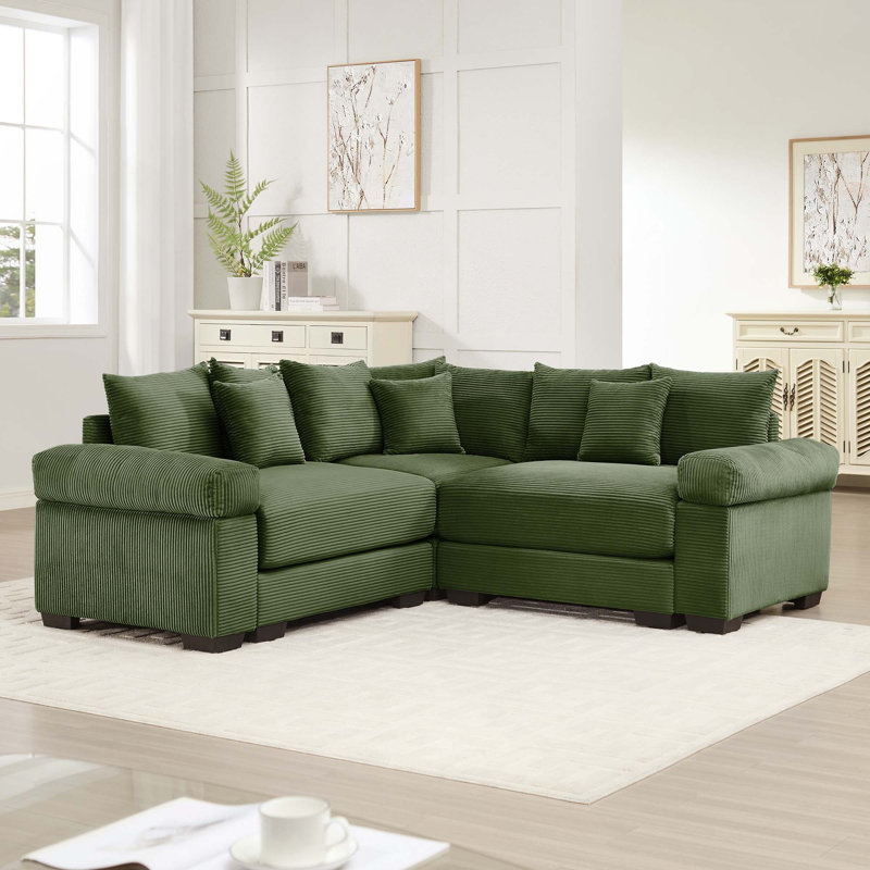 Canapé modulaire moderne surdimensionné en velours côtelé 3 places avec 10 coussins décoratifs Modern, Vert