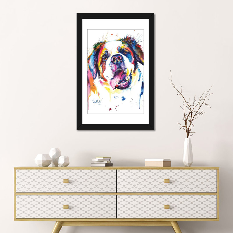 « st. bernard », reproduction sur toile, H 24 po x l 16 po x P 1 po, Papier d'art encadré noir, Blanc