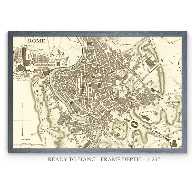 « custom sépia map of rome » par paul cezanne-cadre photo, impression sur toile, H 30 po x l 22 po x P 1 po, Toile avec cadre