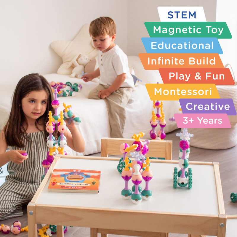 KUB Planète: ensemble de construction magnétique - Cosmic Soft - blocs de construction de couleur espace 55pc, clic-construire-jouer, jouet empilable éducatif de tige, enfants 3+
