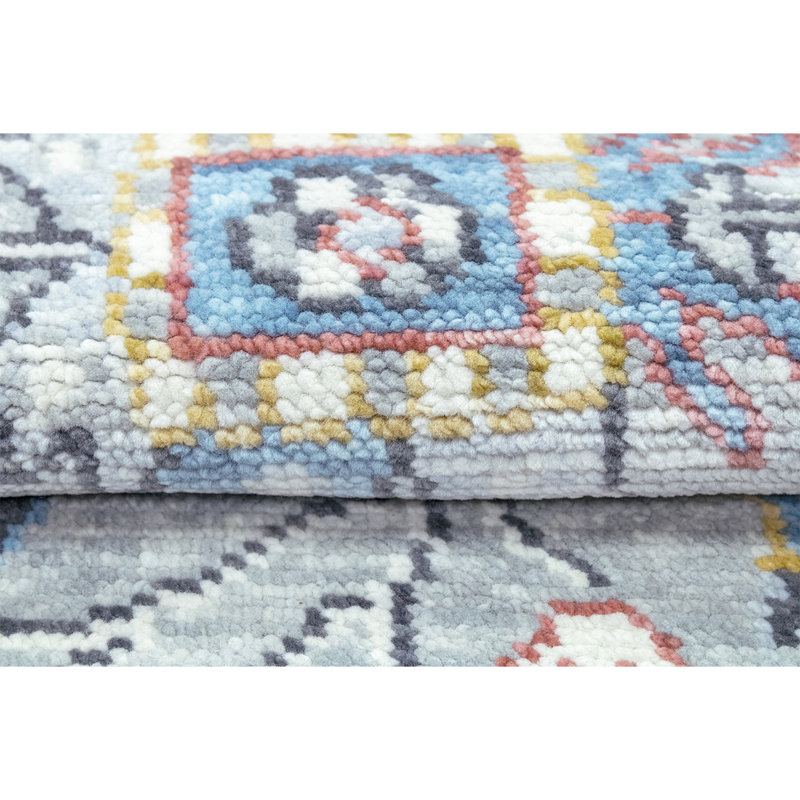 Wool Floral Area Rug in Blue/Orange, Rectangle 9' x 12'
