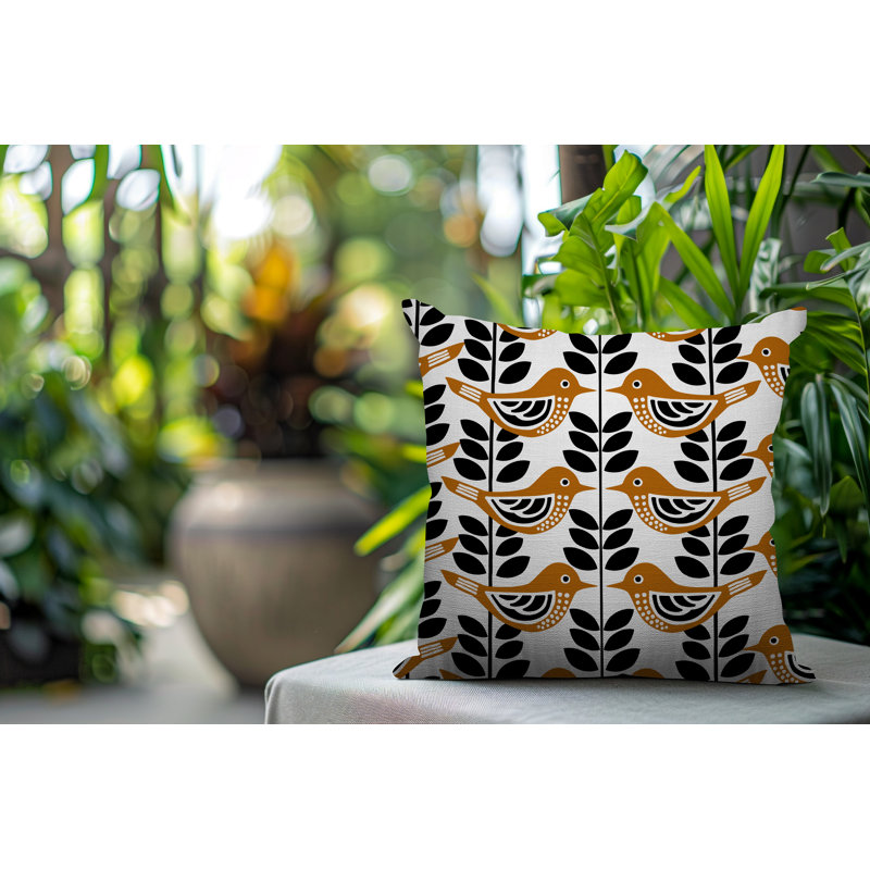 Oreiller carré réversible intérieur / extérieur Kandice Bird, Orange, Carré 15 po