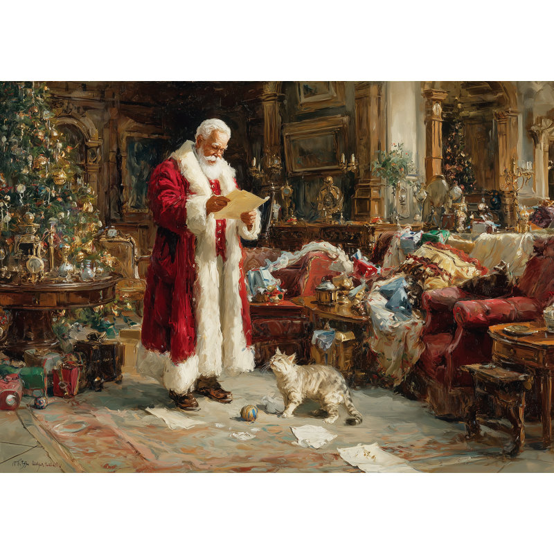 «Santa Checking the Nice List», art mural sur toile tendue, 16 po x 24 po