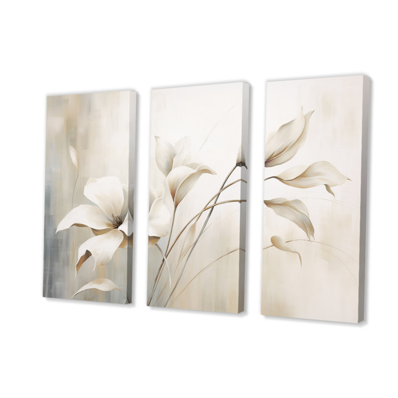 «White Botanical Elegance III», impression sur toile tendue 3 pièces, H 28 po x l 36 po x P 1 po