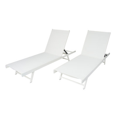 Adjustable Patio Chaise Lounges, White Steel Modern Poolside Set Of 2