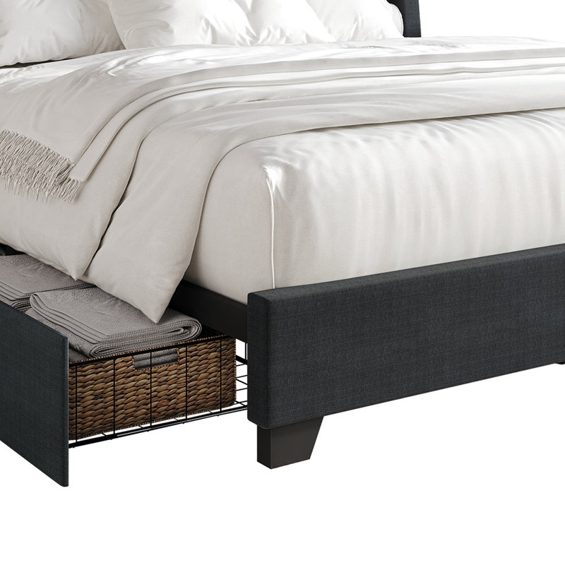 Nikrae Upholstered Wingback Storage Bed, Charcoal Gray, Queen