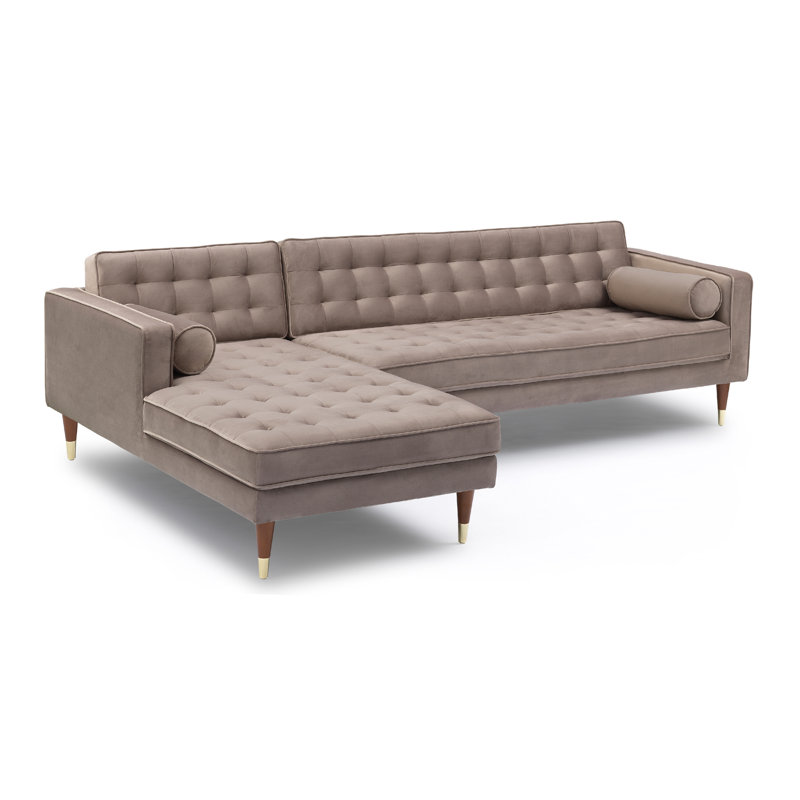 Adelheide 69" Velvet Square Arm Sofa Chaise, Taupe