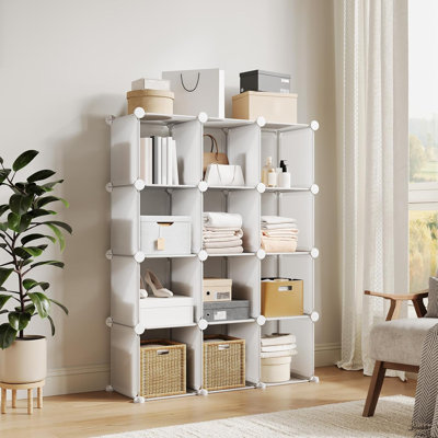 12-Cube Storage Organizer.  Stackable Shelving Unit with Anti-Tip Kit. 12.6” Cubes for Bedroom. Closet.  Room