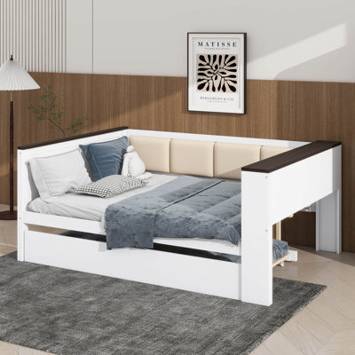 Full-Size Daybed With Storage Racks, Padded Backrest, USB Port, And Trundle