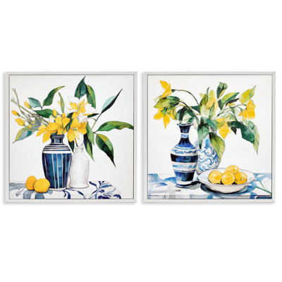Lemon Blooms Table Setting 2pc Framed Giclee Set, design by Ray Powers