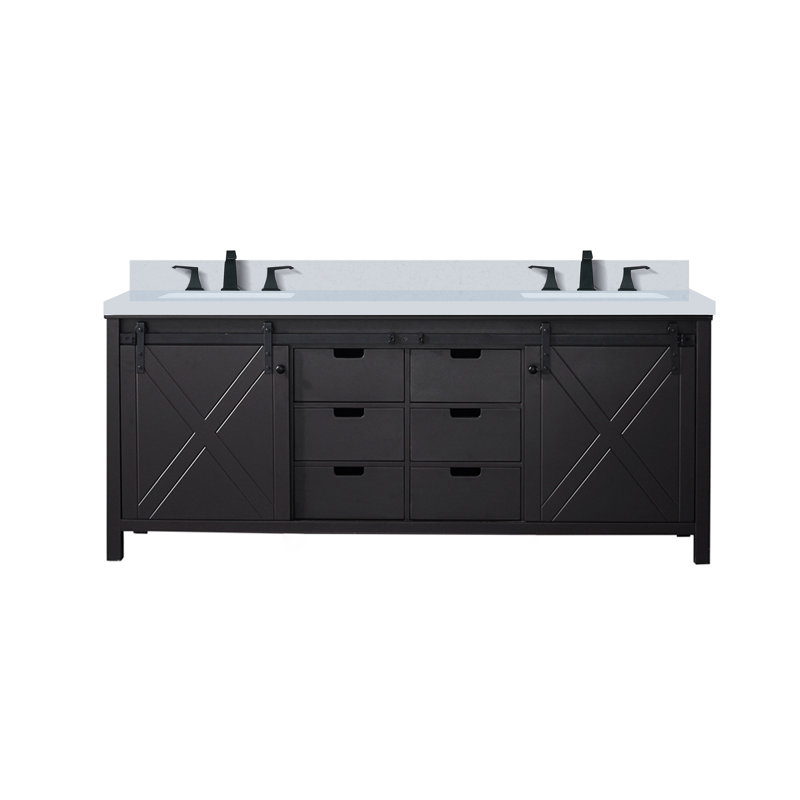 Ensemble de meuble-lavabo double avec robinet l 80 po x P 22 po Marsyas, Brun, Quartz blanc