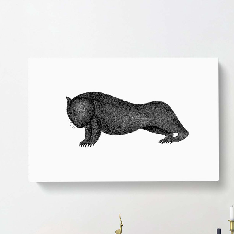 Wombat Illustration In Black And White - Wrapped Canvas, 35cm H x 50cm W x 3cm D