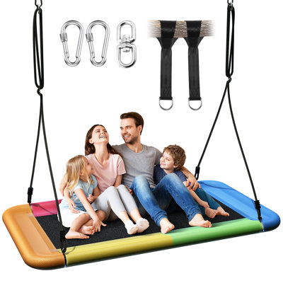 All-Ages 360° Spinning Swing Set, 700lbs Capacity Heavy-Duty Platform with Weatherproof Fabric, Adjustable Ropes & Hardware for Backyard, Park or Indoor Use