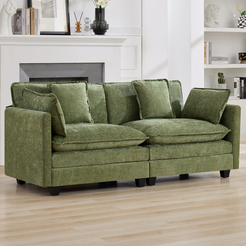 Canapé modulaire en tissu d'ameublement Chenille, 2 places, Vert