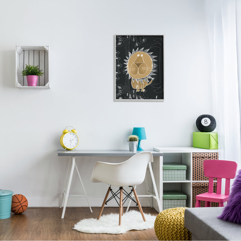 Lion pour enfants, art abstrait de griffonnage, Estampe numérique Farmhouse, H 14 po x l 11 po x P 1,5 po
