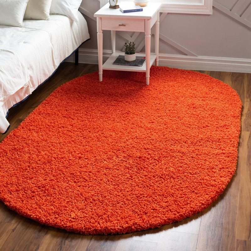 Tapis noir de jais Santoshi, Ovale 5 pi 3 po x 8 pi, Tiger Orange