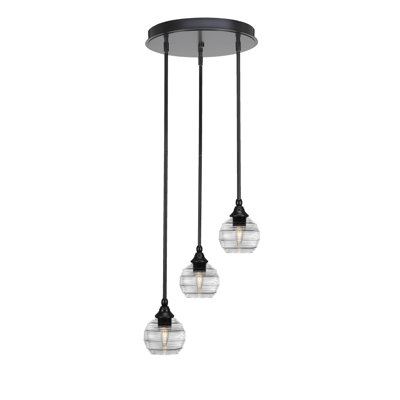 Luminaire suspendu grappe suspendu à 3 lumières Empire avec verre côtelé transparent 6 po Empire