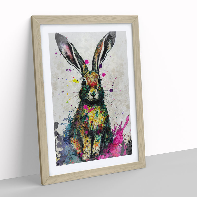 Colourful Watercolour Hare No.3 - Framed Print, 64cm H x 46cm W x 2cm D, Oak