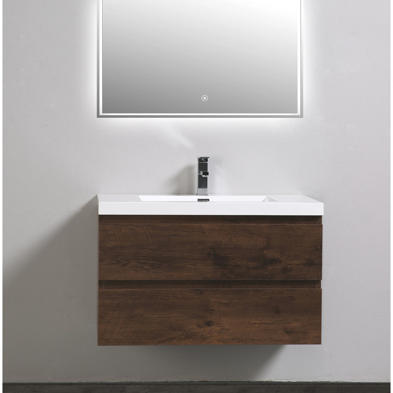 Base de meuble-lavabo simple 36 po fixée au mur seulement, Bois de rose