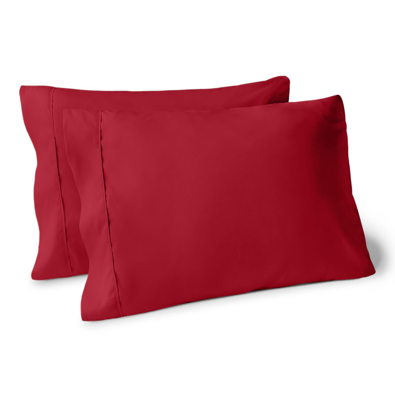 Red Cotton Hypoallergenic Embroidered Standard Pillowcase Set