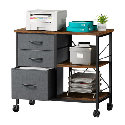 Mobile File Cabinet with 3 Fabric Drawers, 29.5’’ W Rolling Printer Stand with Open Storage Shelf, Lateral Filing Cabinet by 17 Stories