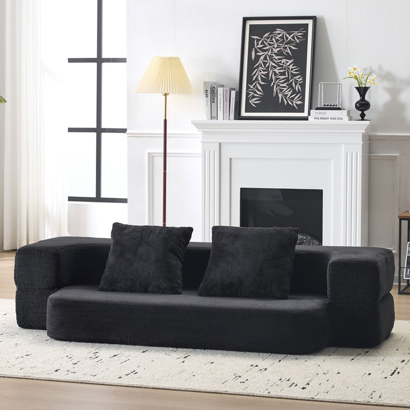 Canapé modulaire rabattable avec support en mousse Ebern Designs, chaise longue en chenille compacte pour petits espaces et bureaux à domicile, canapés à compression