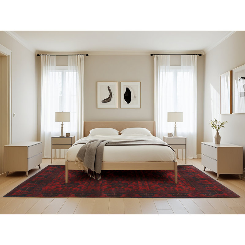 Tapis traditionnel rouge foncé / noir Ilit, Rectangle 5 pi x 8 pi