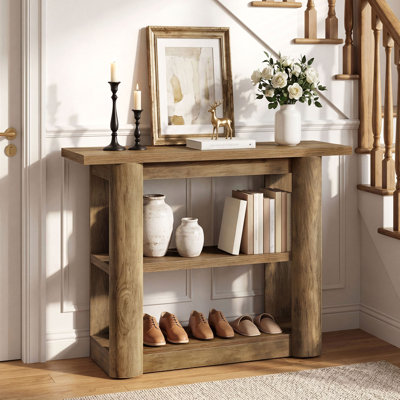 42" Console Table with Storage, Farmhouse Entryway Table Narrow Sofa Table Behind Couch