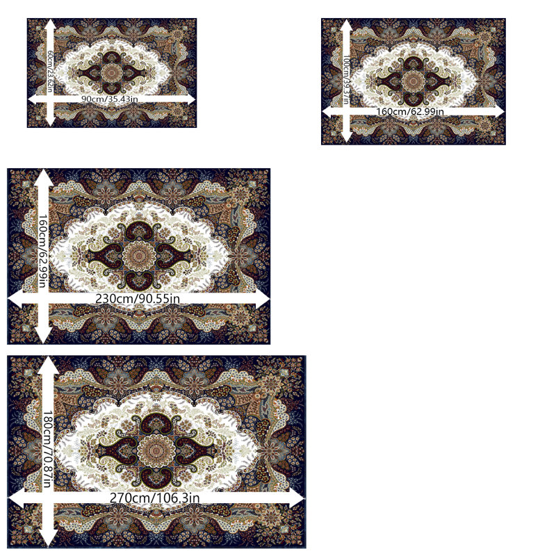 Traditional Multicolor Medallion Area Rug with Non-Slip Rubber Backing, Washable Tufted Polypropylene Indoor/Outdoor Rug