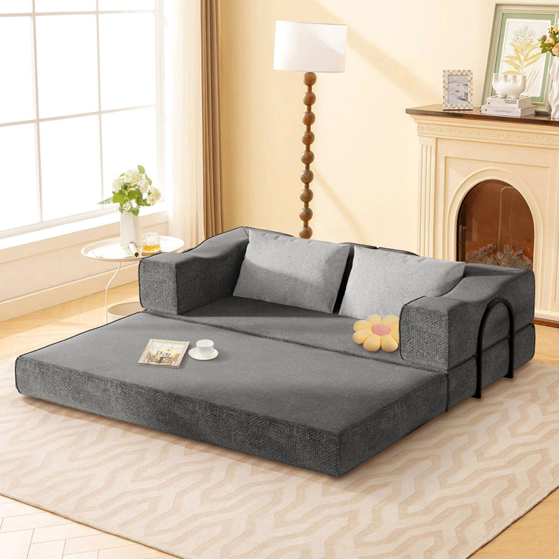Canapé-lit convertible de 80 po avec 2 coussins Solsticea, canapé-lit en chenille pliable, amovible et lavable, canapé de plancher pour les petits espaces du salon