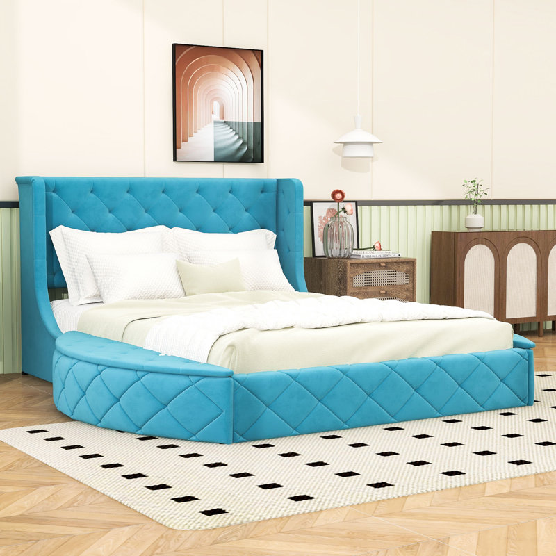 Grand lit plateforme Jorina, Bleu