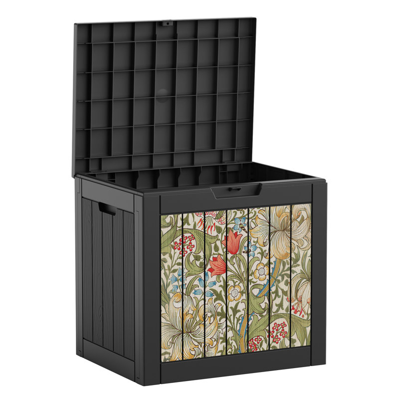 35 Gallon Black Decorative Print Resin Deck Box with Decorative Printed Panels