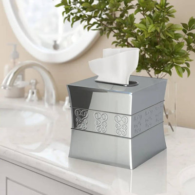 Oneita Tissue Box | Mercury Glass Square Facial Tissue Box Cover Holder | Etched Finish