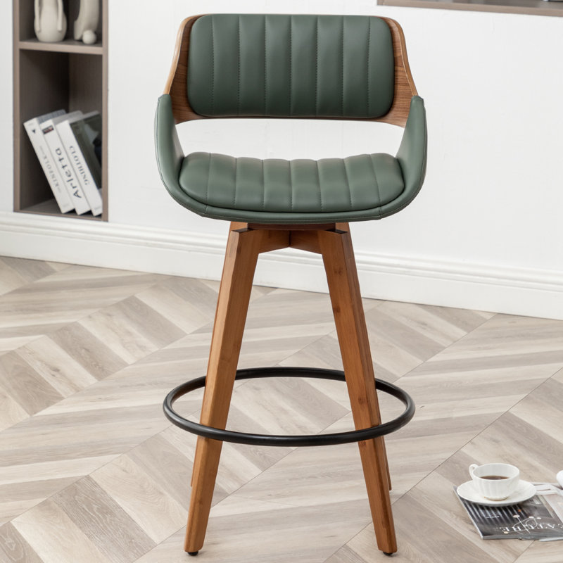 Omar Swivel Upholstered Modern Stool, Green, Bar Stool (30" Seat Height)