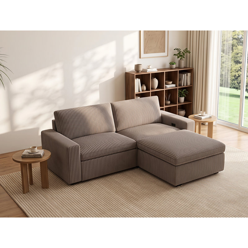 Canapé modulaire rembourré 3 pièces Milred, Velours côtelé brun