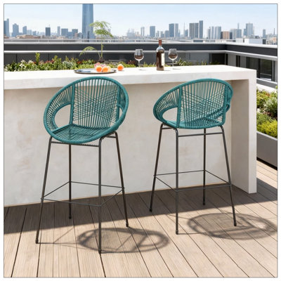 Ferrara Outdoor Patio Green Faux Wicker Barstool With Durable PE Material And Ergonomic Design For Comfortable Seating